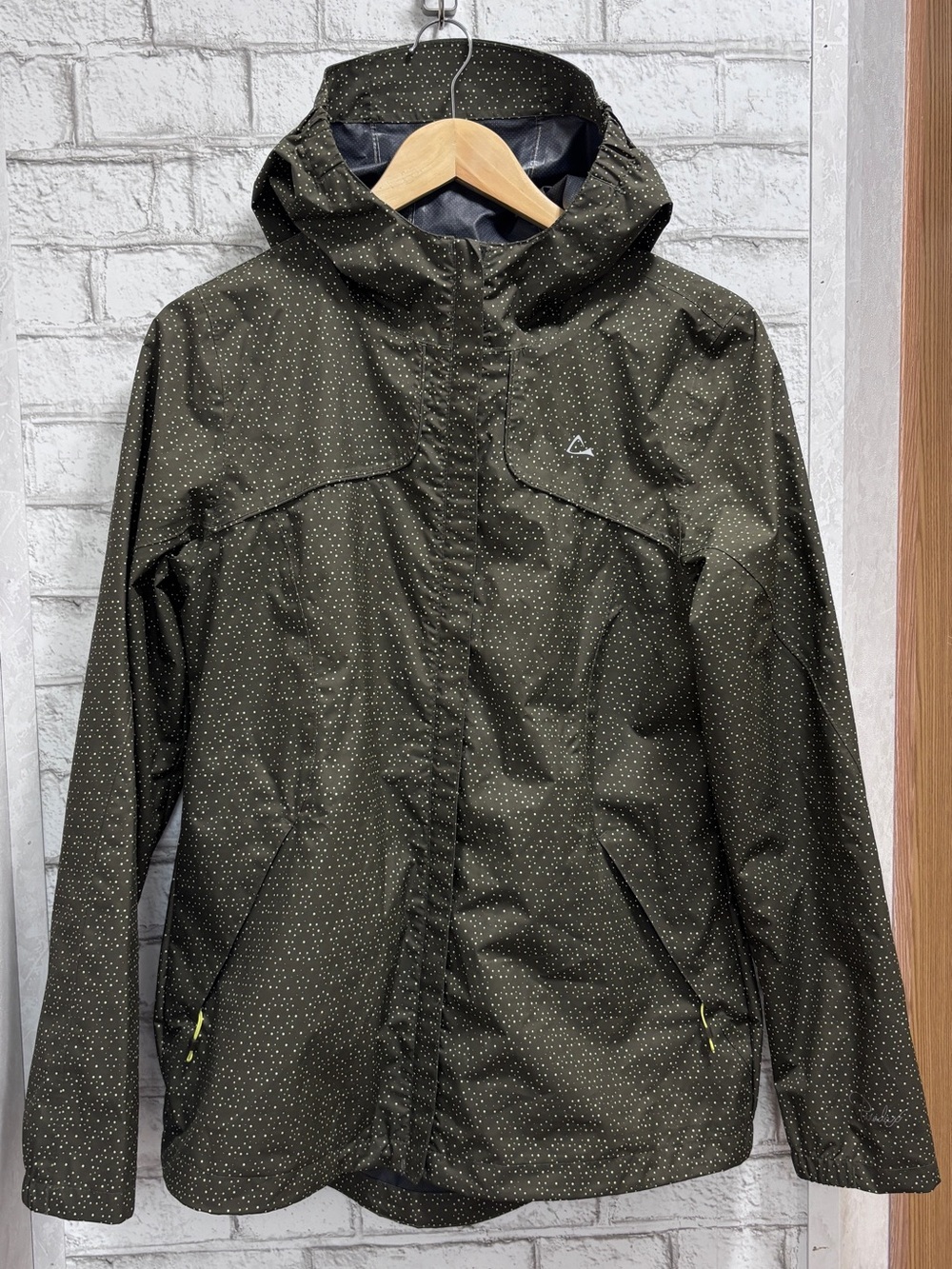 Paradox Olive Green Hooded Raincoat with Subtle Dot Pattern